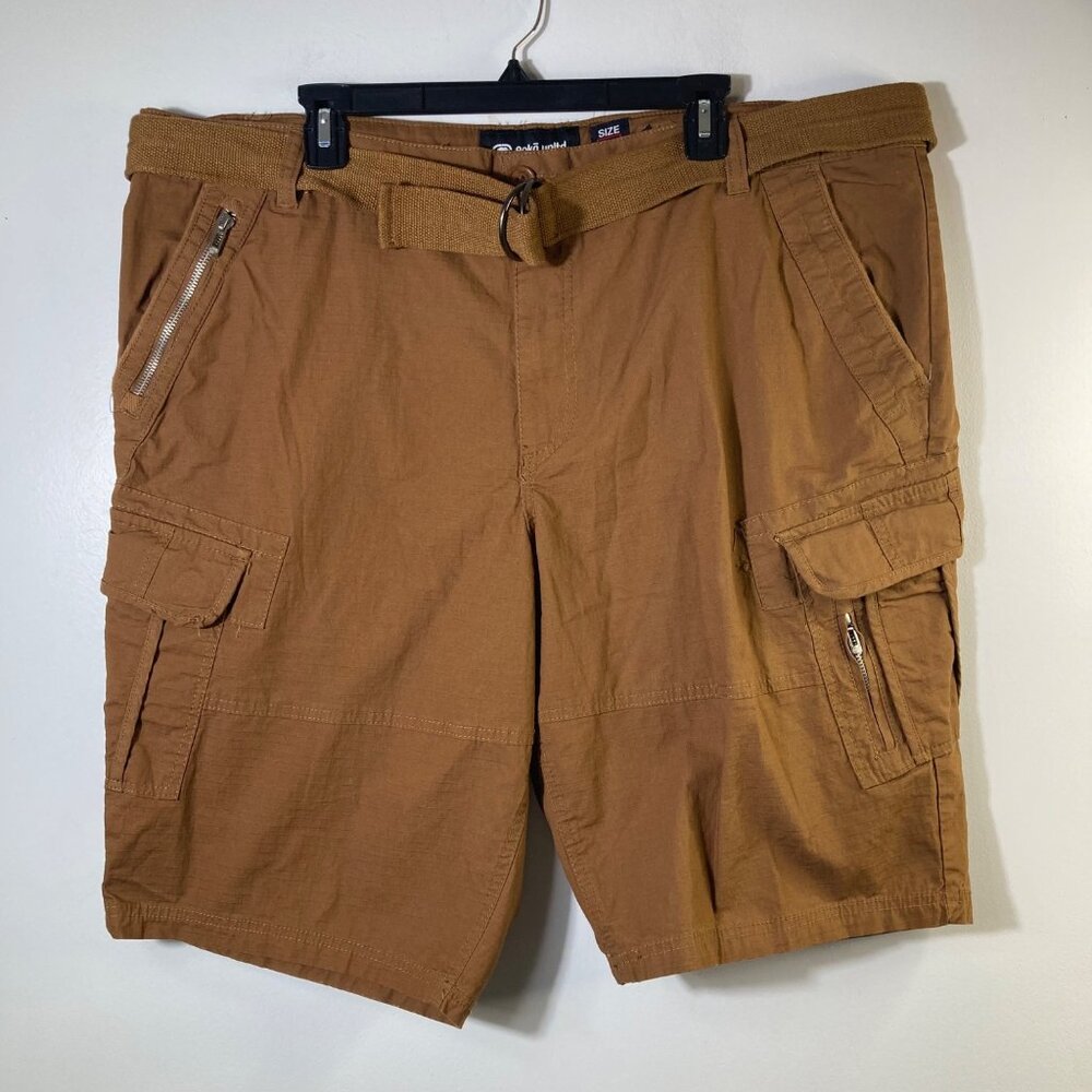 Mens Ecko Unltd Belted Cargo Shorts Ripstop Brown‎ 40 Cotton Spandex